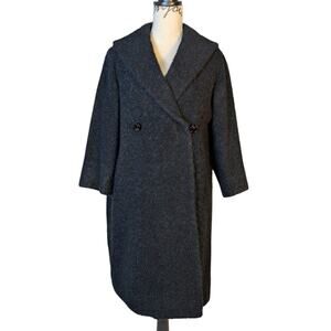 Vintage 1960s Black Bouclé Swing Coat Leopard Lining Mod Glam